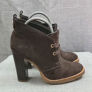 Tory Burch Hillary Brown Suede Leather heeled Lace-up Bootie, women's SZ 7.5